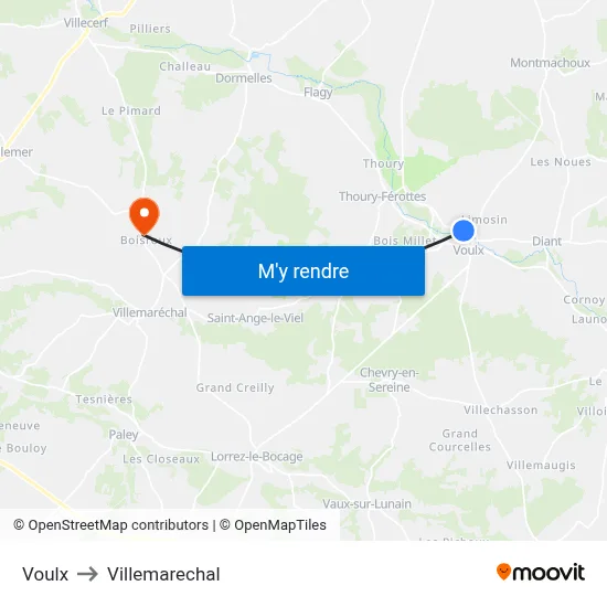 Voulx to Villemarechal map