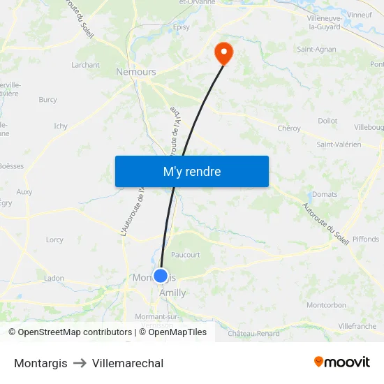 Montargis to Villemarechal map