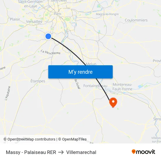 Massy - Palaiseau RER to Villemarechal map