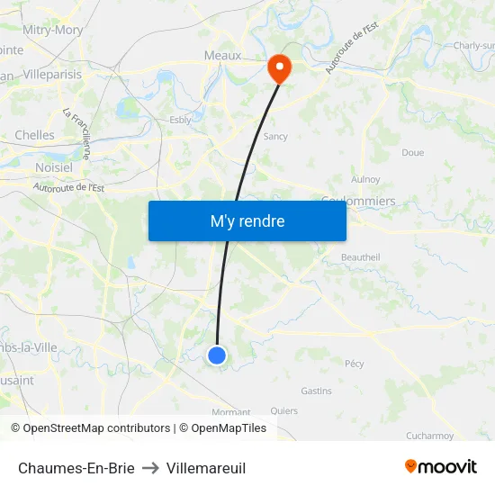 Chaumes-En-Brie to Villemareuil map