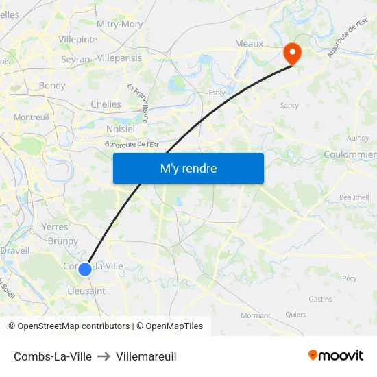 Combs-La-Ville to Villemareuil map