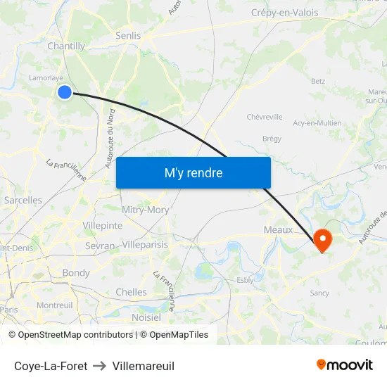 Coye-La-Foret to Villemareuil map