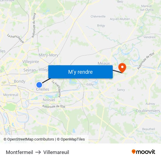 Montfermeil to Villemareuil map