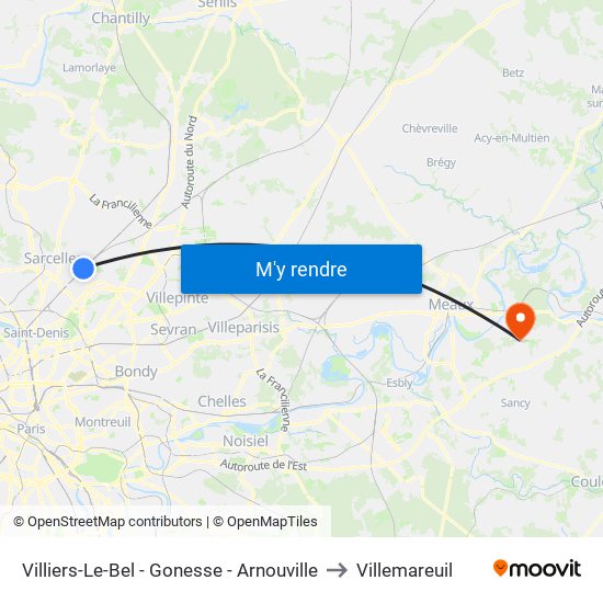 Villiers-Le-Bel - Gonesse - Arnouville to Villemareuil map