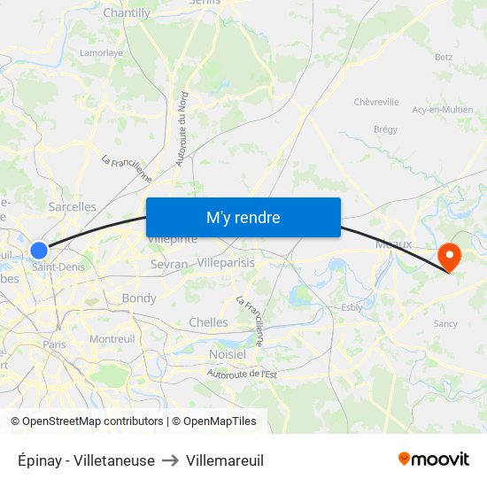 Épinay - Villetaneuse to Villemareuil map