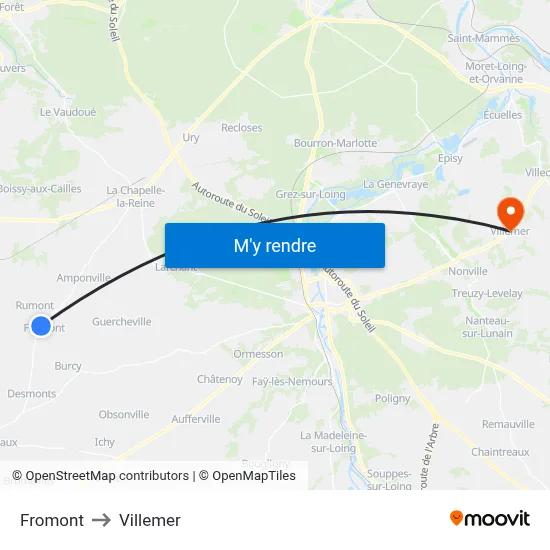 Fromont to Villemer map