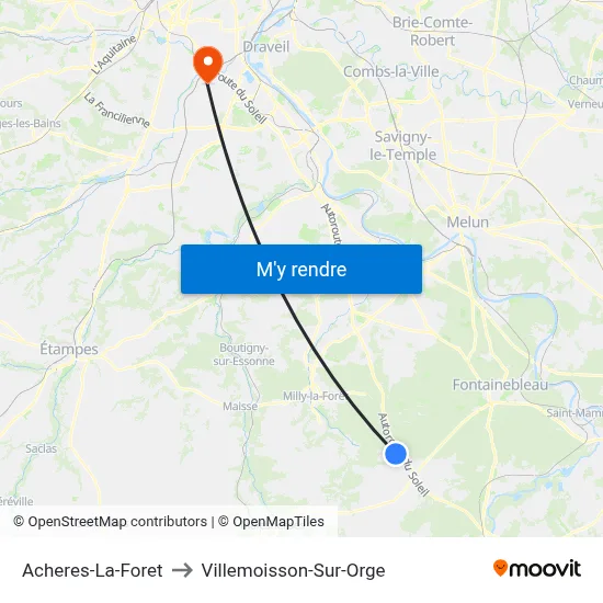 Acheres-La-Foret to Villemoisson-Sur-Orge map