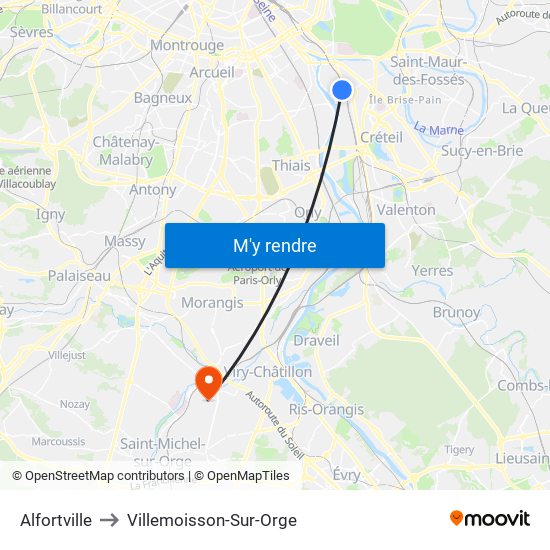 Alfortville to Villemoisson-Sur-Orge map