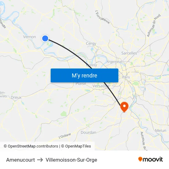 Amenucourt to Villemoisson-Sur-Orge map