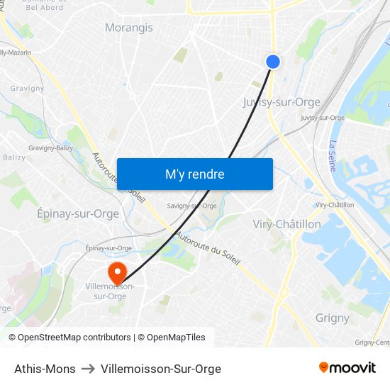 Athis-Mons to Villemoisson-Sur-Orge map