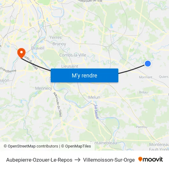 Aubepierre-Ozouer-Le-Repos to Villemoisson-Sur-Orge map