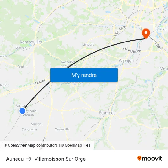 Auneau to Villemoisson-Sur-Orge map