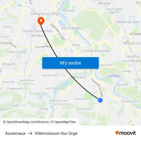 Auvernaux to Villemoisson-Sur-Orge map