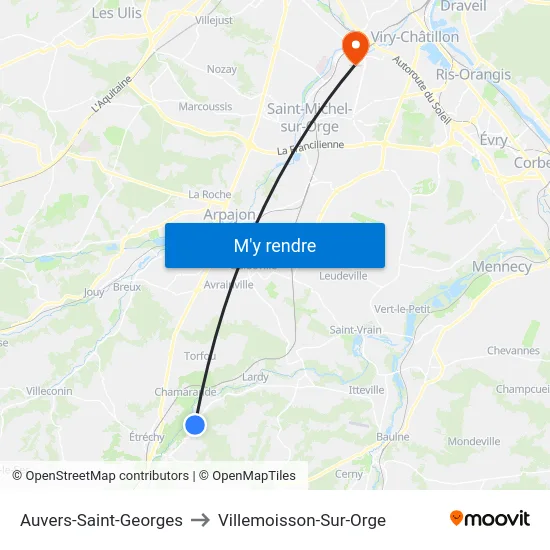Auvers-Saint-Georges to Villemoisson-Sur-Orge map