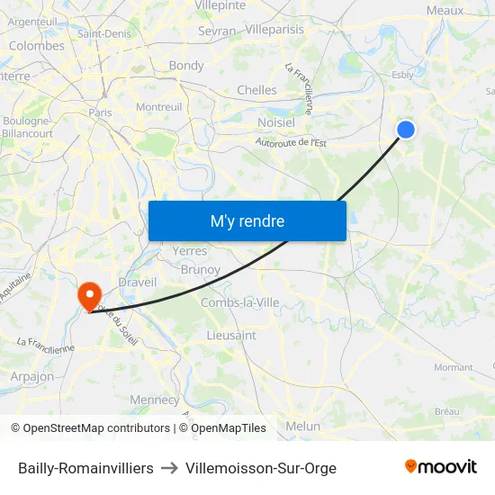 Bailly-Romainvilliers to Villemoisson-Sur-Orge map