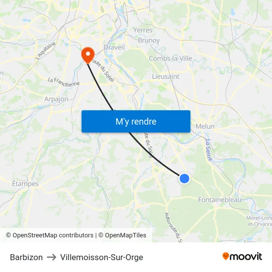 Barbizon to Villemoisson-Sur-Orge map