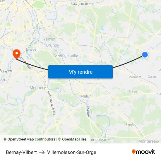 Bernay-Vilbert to Villemoisson-Sur-Orge map