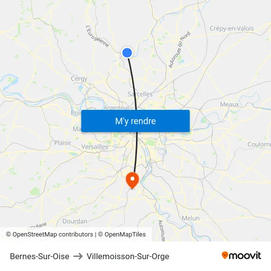 Bernes-Sur-Oise to Villemoisson-Sur-Orge map