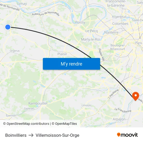 Boinvilliers to Villemoisson-Sur-Orge map