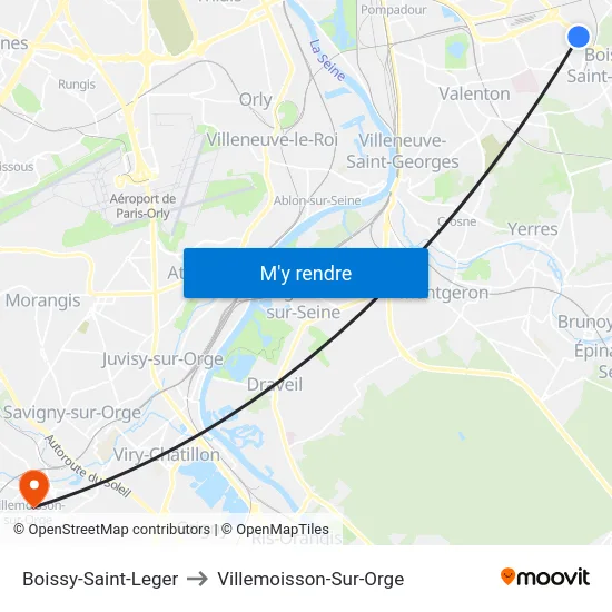 Boissy-Saint-Leger to Villemoisson-Sur-Orge map