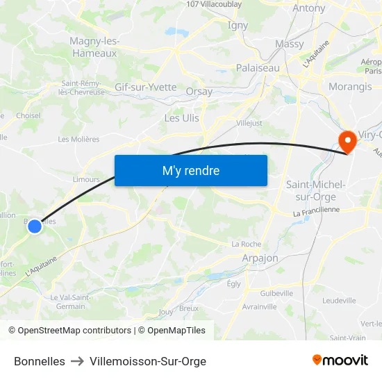 Bonnelles to Villemoisson-Sur-Orge map