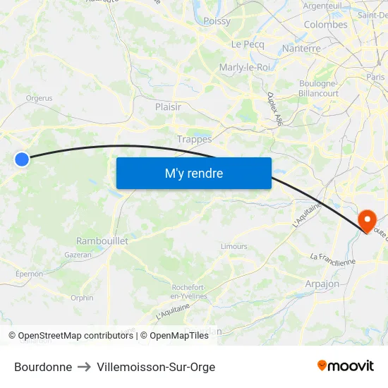 Bourdonne to Villemoisson-Sur-Orge map