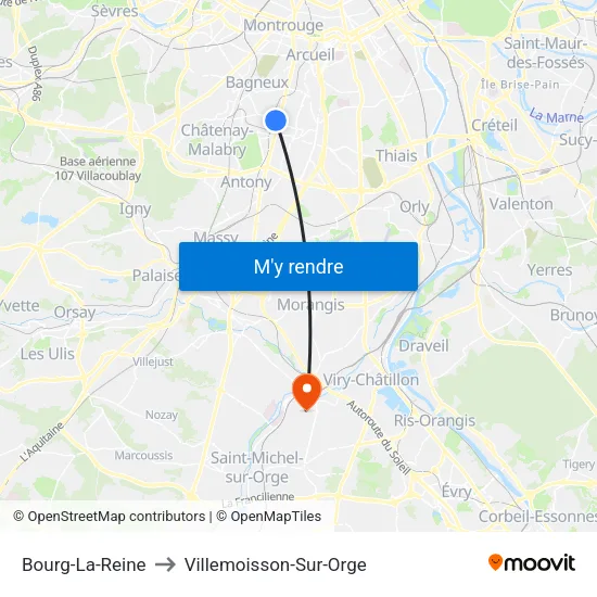 Bourg-La-Reine to Villemoisson-Sur-Orge map