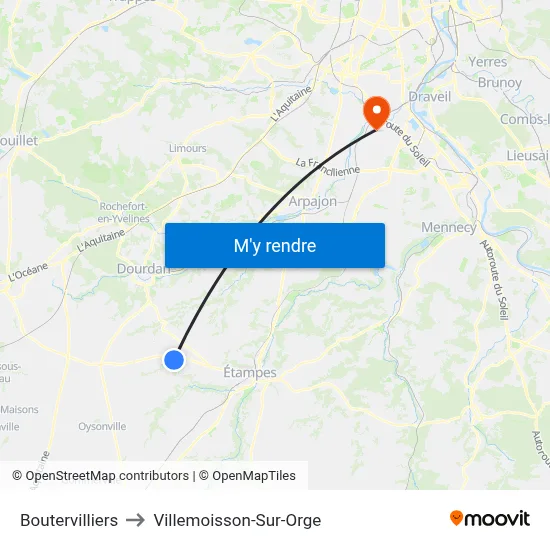 Boutervilliers to Villemoisson-Sur-Orge map
