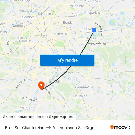 Brou-Sur-Chantereine to Villemoisson-Sur-Orge map
