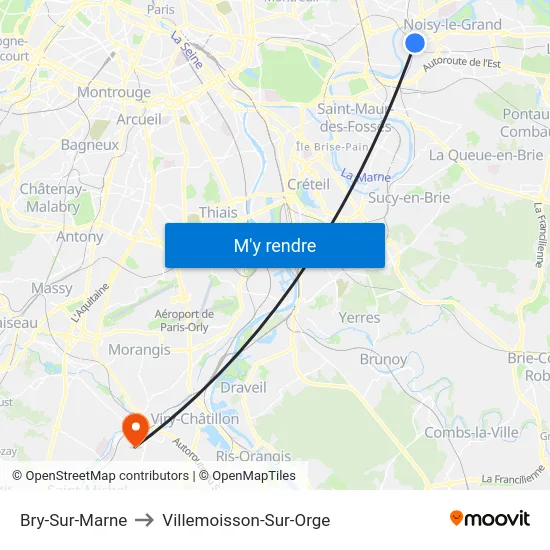 Bry-Sur-Marne to Villemoisson-Sur-Orge map