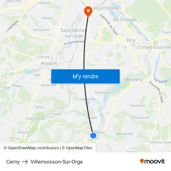 Cerny to Villemoisson-Sur-Orge map