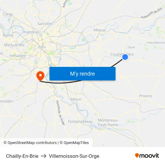 Chailly-En-Brie to Villemoisson-Sur-Orge map