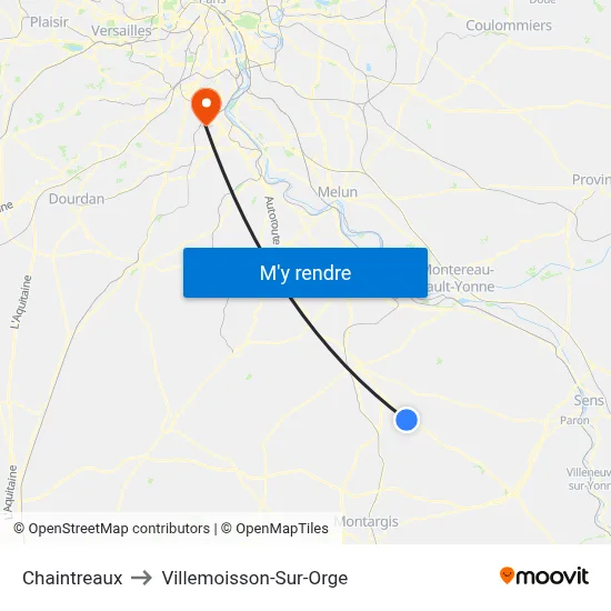 Chaintreaux to Villemoisson-Sur-Orge map