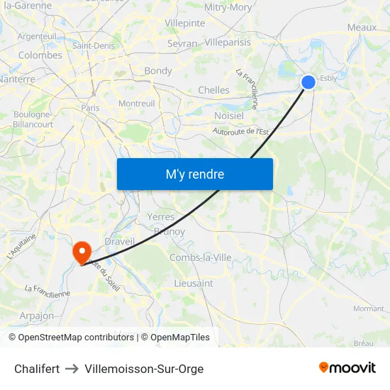Chalifert to Villemoisson-Sur-Orge map
