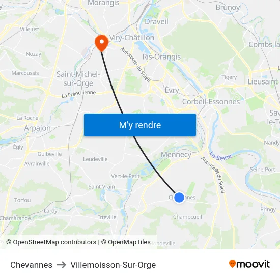 Chevannes to Villemoisson-Sur-Orge map