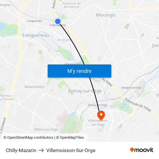 Chilly-Mazarin to Villemoisson-Sur-Orge map