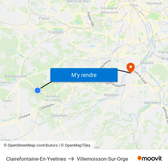 Clairefontaine-En-Yvelines to Villemoisson-Sur-Orge map