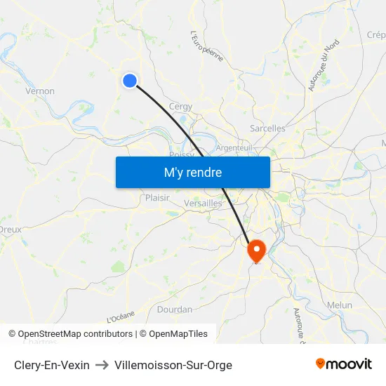 Clery-En-Vexin to Villemoisson-Sur-Orge map