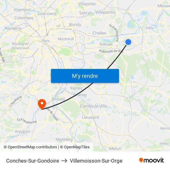 Conches-Sur-Gondoire to Villemoisson-Sur-Orge map