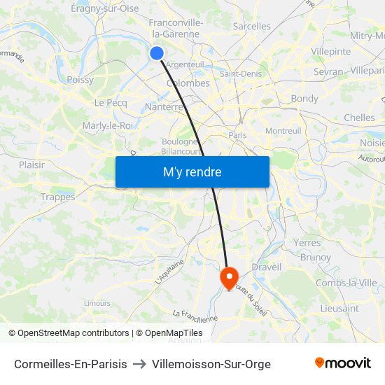 Cormeilles-En-Parisis to Villemoisson-Sur-Orge map