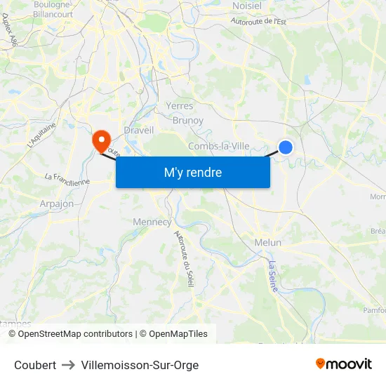 Coubert to Villemoisson-Sur-Orge map