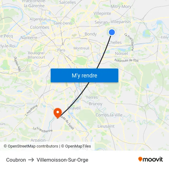 Coubron to Villemoisson-Sur-Orge map