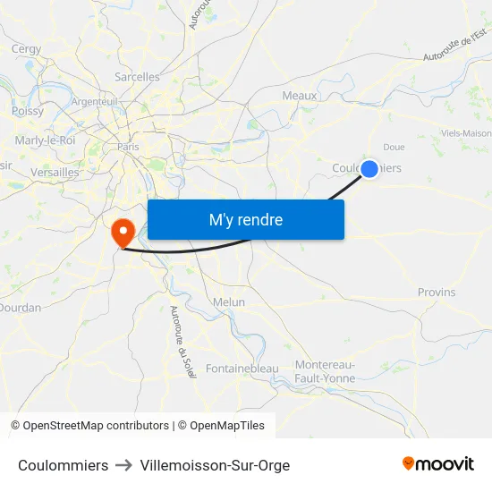 Coulommiers to Villemoisson-Sur-Orge map
