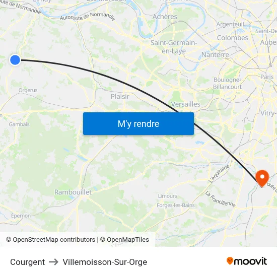 Courgent to Villemoisson-Sur-Orge map