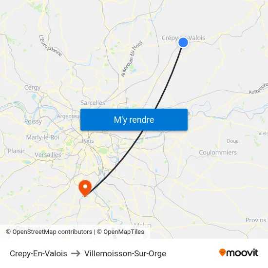 Crepy-En-Valois to Villemoisson-Sur-Orge map