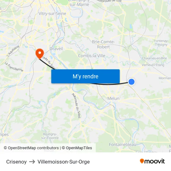 Crisenoy to Villemoisson-Sur-Orge map