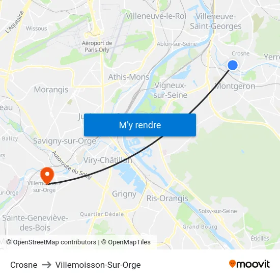 Crosne to Villemoisson-Sur-Orge map