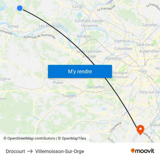 Drocourt to Villemoisson-Sur-Orge map