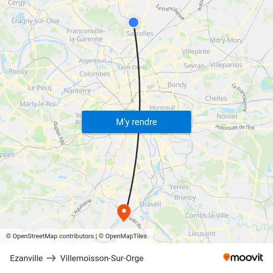 Ezanville to Villemoisson-Sur-Orge map