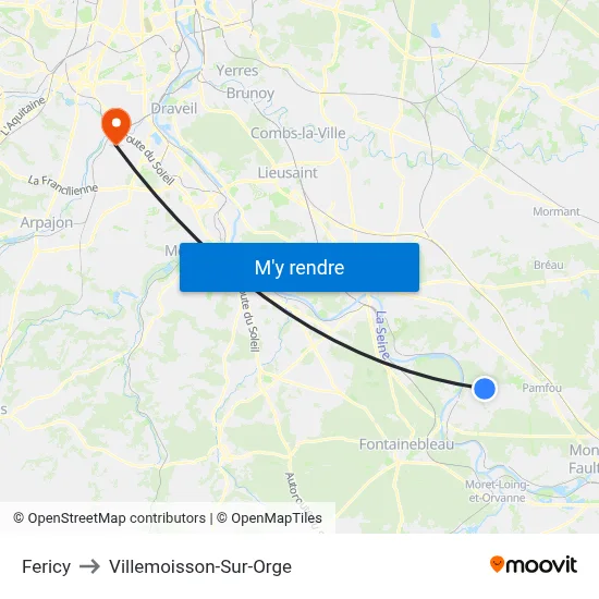 Fericy to Villemoisson-Sur-Orge map